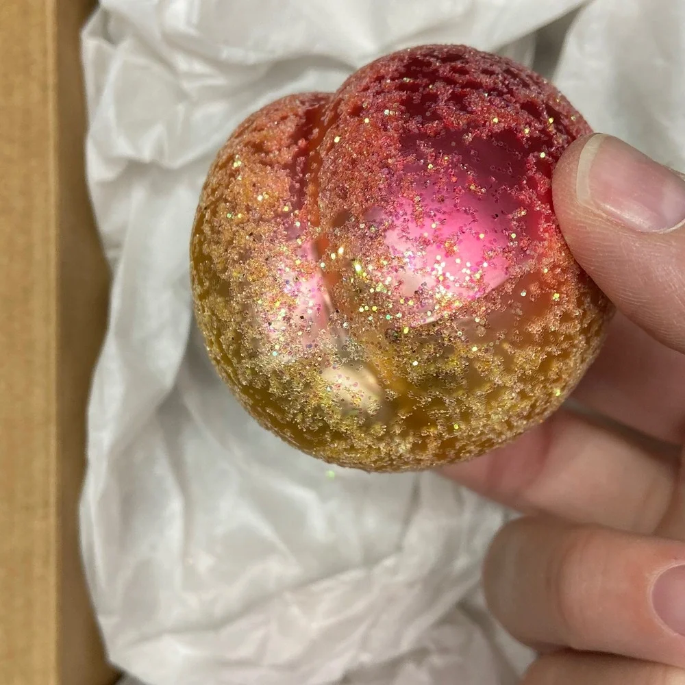 Peach Ornament Glittery Fruit Christmas Holiday Decor Gold Pink‎